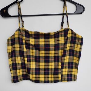 Plaid Yellow and Black Women's Crop Top
